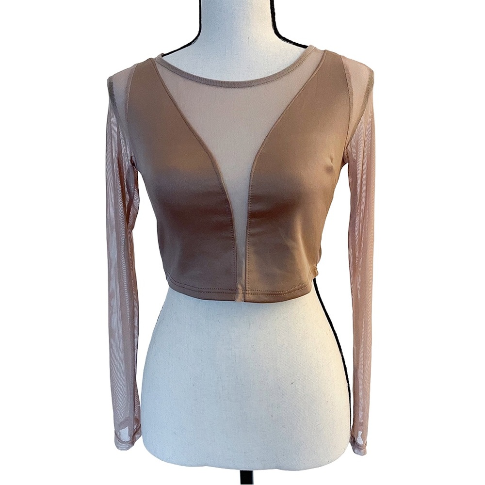 Charlotte Russe Crop Top | Long Sleeve Mesh Front | Size XS | Made in the USA